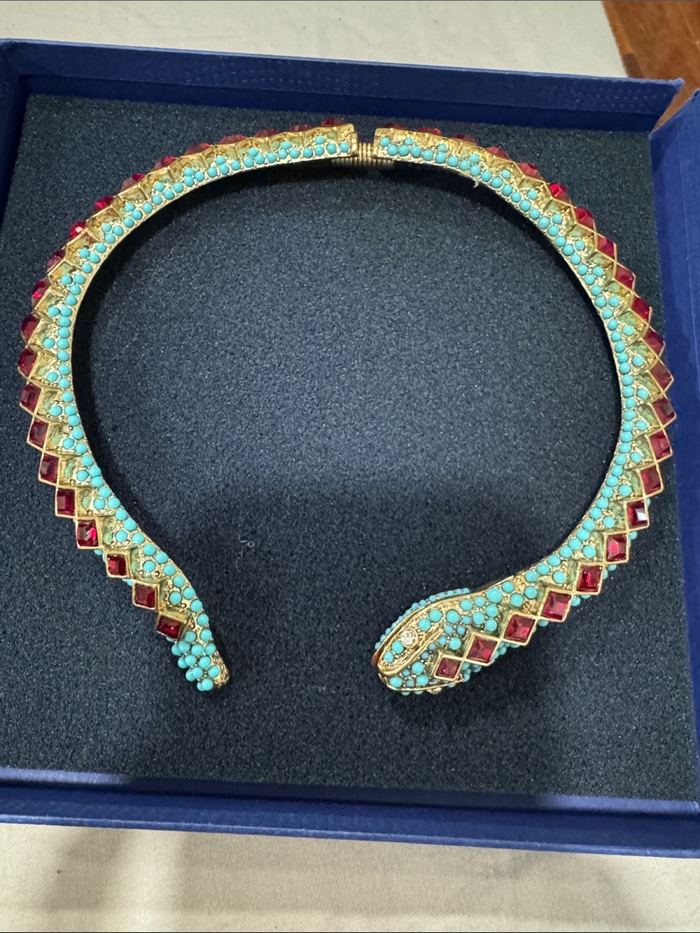 Kenneth Jay Lane Turquoise and Red Snake Collar Necklace